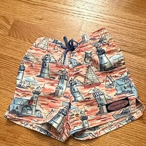 Vineyard Vines Kids' Lighthouse Print Swim Shorts - Blue and Pink